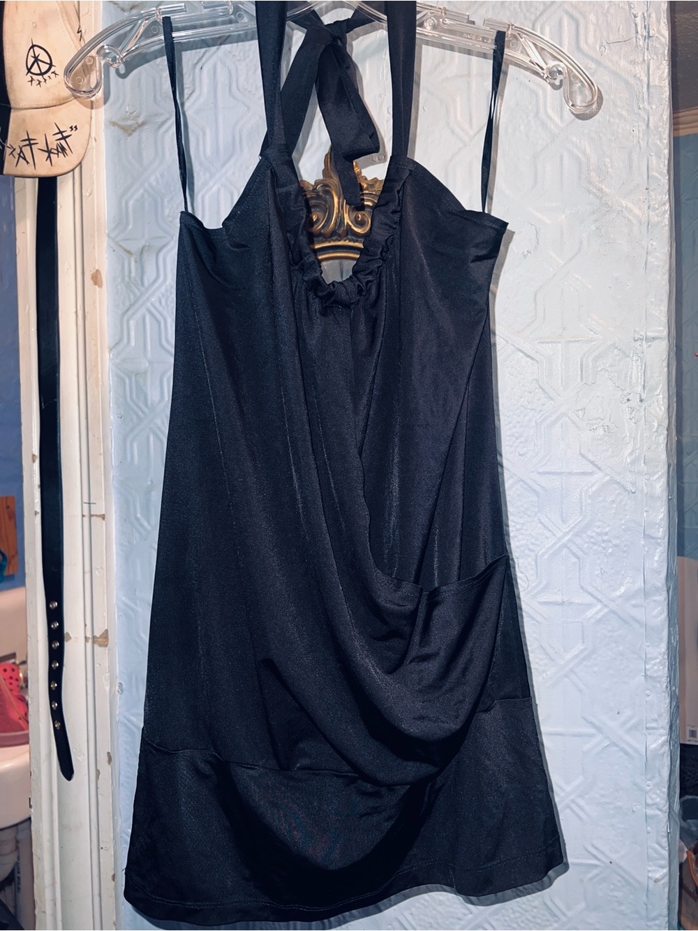 Black Halter Draped Blouse